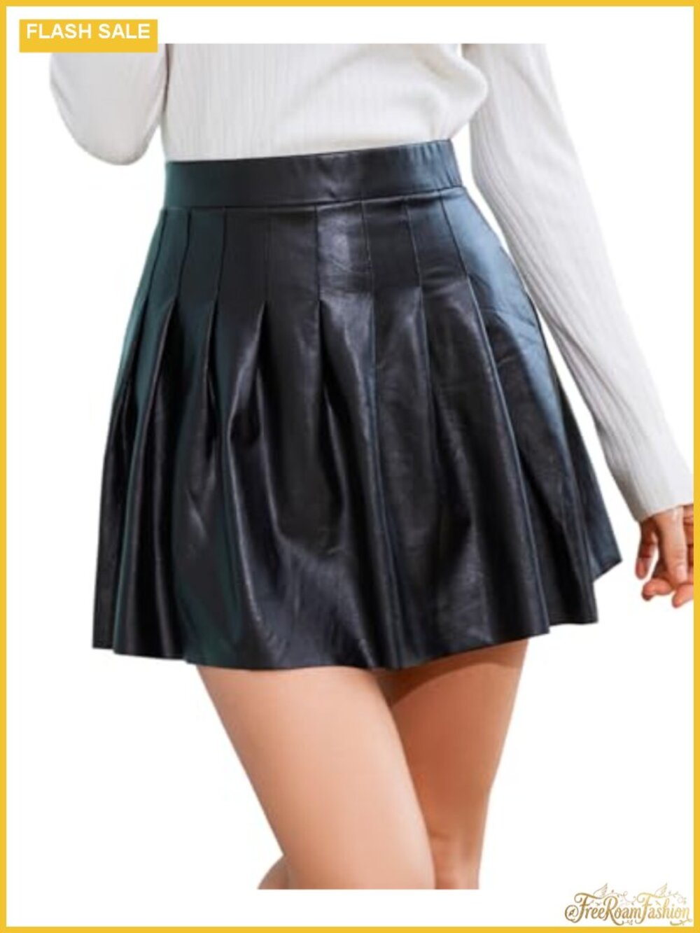 Faux Leather Pleated Mini Skirt High Waisted A-Line